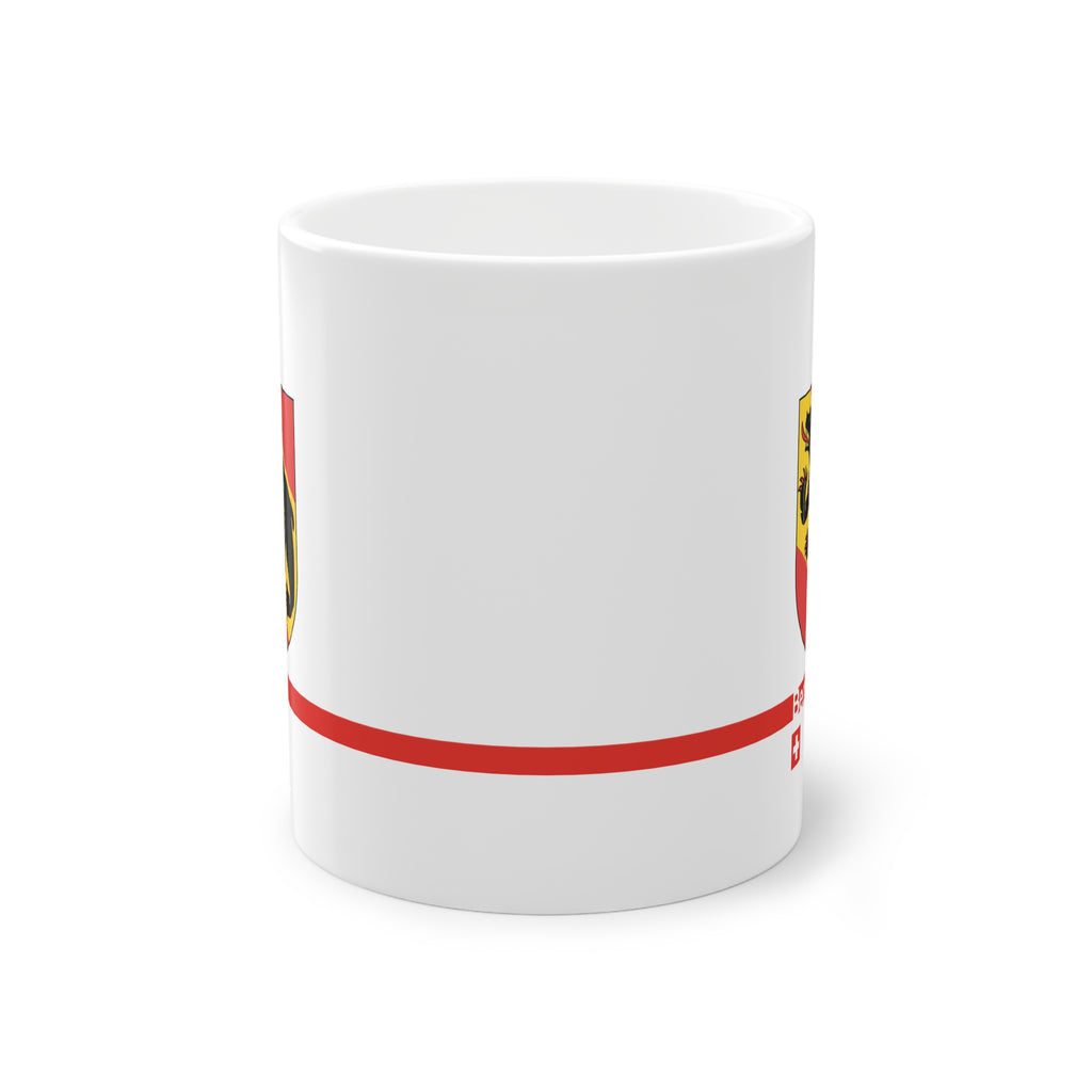 White ceramic mug featuring the Canton of Bern coat of arms with a black bear and red/yellow flag, placed on a clean background.