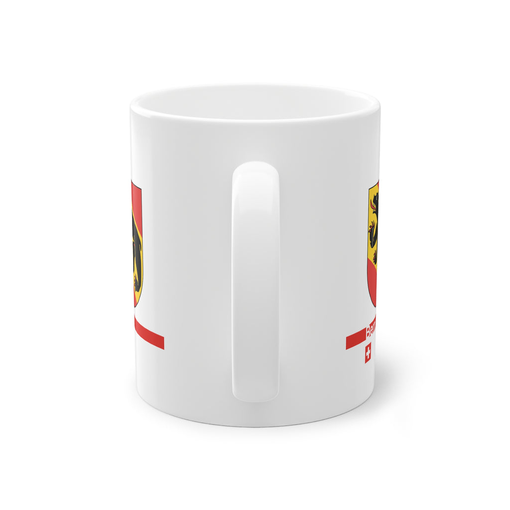 White ceramic mug featuring the Canton of Bern coat of arms with a black bear and red/yellow flag, placed on a clean background.