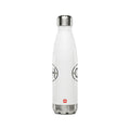 Insulated stainless steel water bottle featuring the Swiss CH logo with Edelweiss flowers and a small Swiss cross flag. Shown in black and white 500ml vacuum flask options.