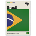 Minimalist fine art framed poster of the Brazil flag with modern geometric layout and typography, size 70x100 cm in a natural wooden frame.